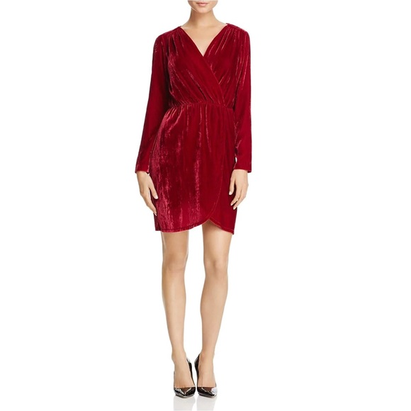 Beltaine Womens Valentina Red Velvet Holiday Party Cocktail Wrap Dress, Size S - Picture 1 of 7